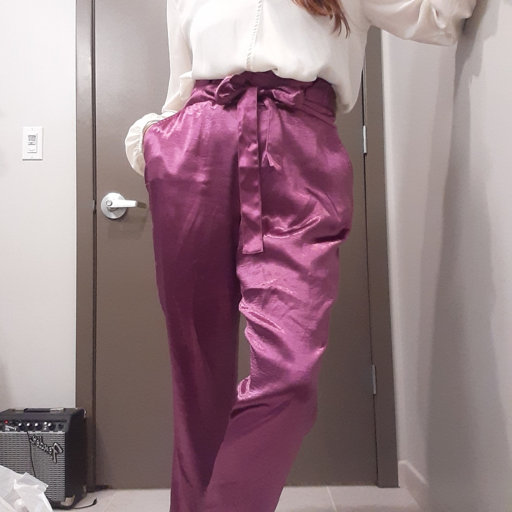 New York and Company Purple Metallic Pants w/ Sash